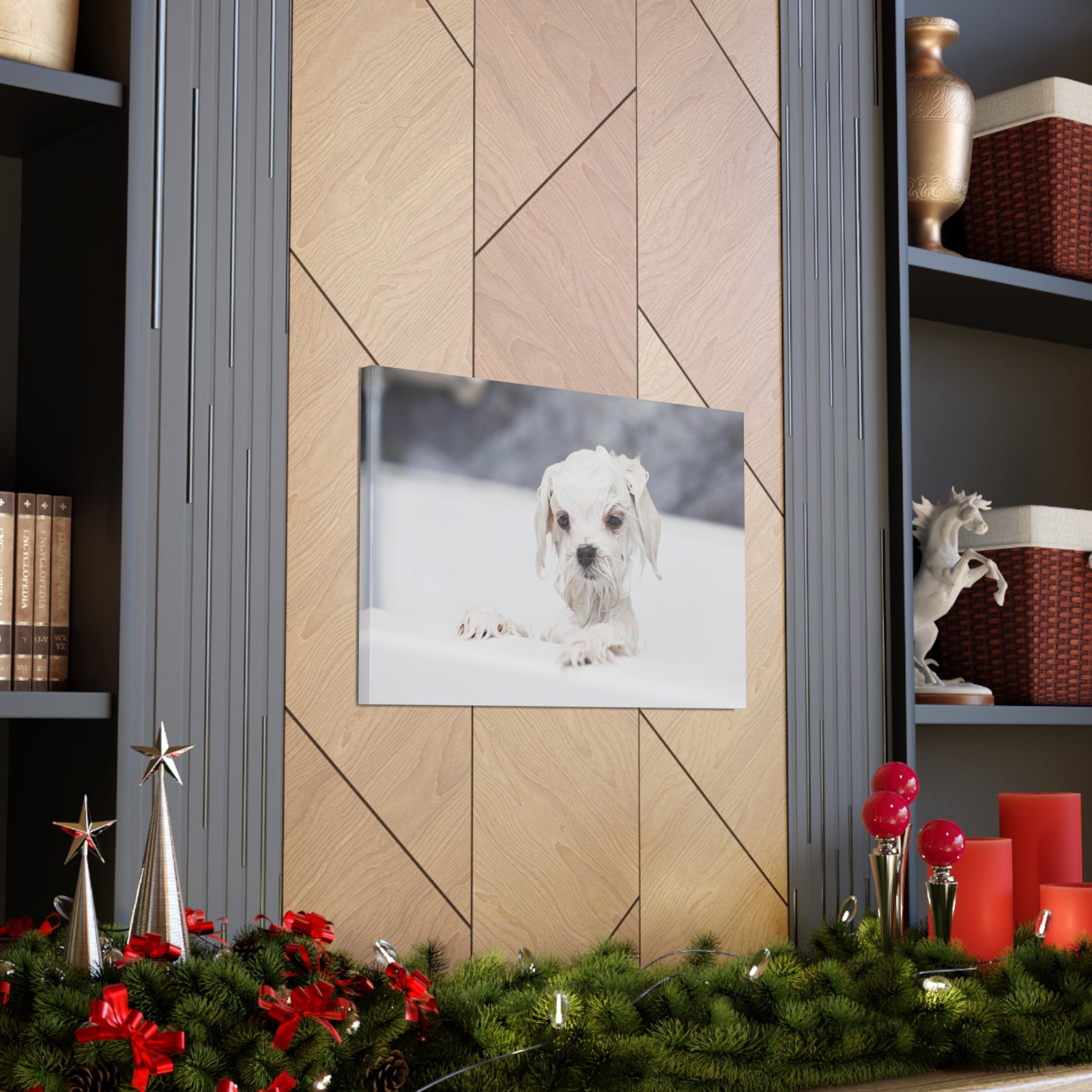Cute White Maltese Bath Canvas Wall Art for Home Decor Ready-to-Hang-Express Your Love Gifts