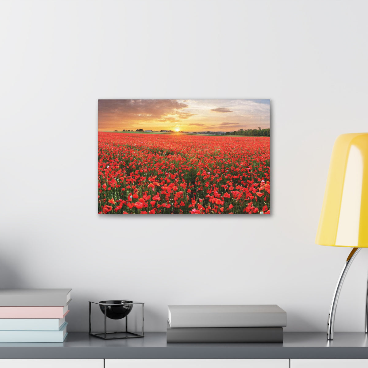 Nice Sunset Over Poppy Field Flower Canvas Wall Art for Home Decor Ready-to-Hang-Express Your Love Gifts