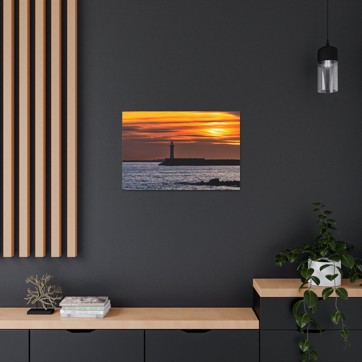 Sunset with Lighthouse Forest Floral Nature Photography Canvas Wall Art for Home Decor Ready-to-Hang-Express Your Love Gifts