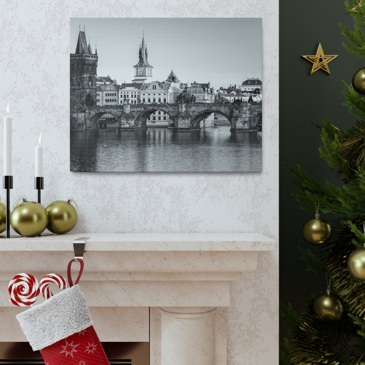 Prague Black And White Skyline Canvas Artwork High-Quality Breathtaking Stunning Cityscape for Home Decor Ready to Hang-Express Your Love Gifts