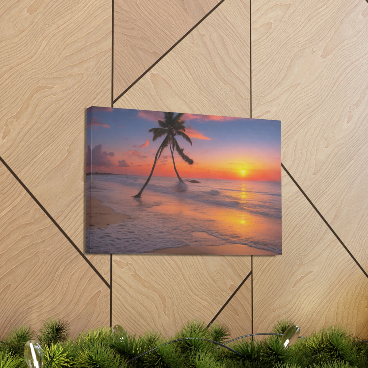 Sunset Beach With Palm Trees Ocean Canvas Wall Art for Home Decor Ready-to-Hang-Express Your Love Gifts
