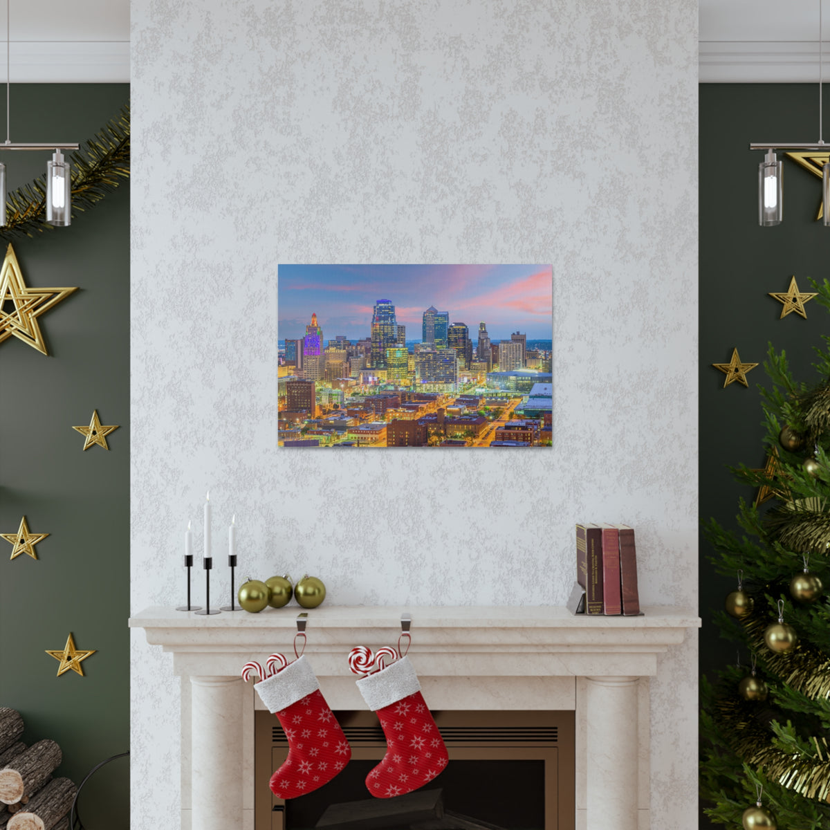 Kansas City Night Skyline Canvas Artwork High-Quality Breathtaking Stunning Cityscape for Home Decor Ready to Hang-Express Your Love Gifts