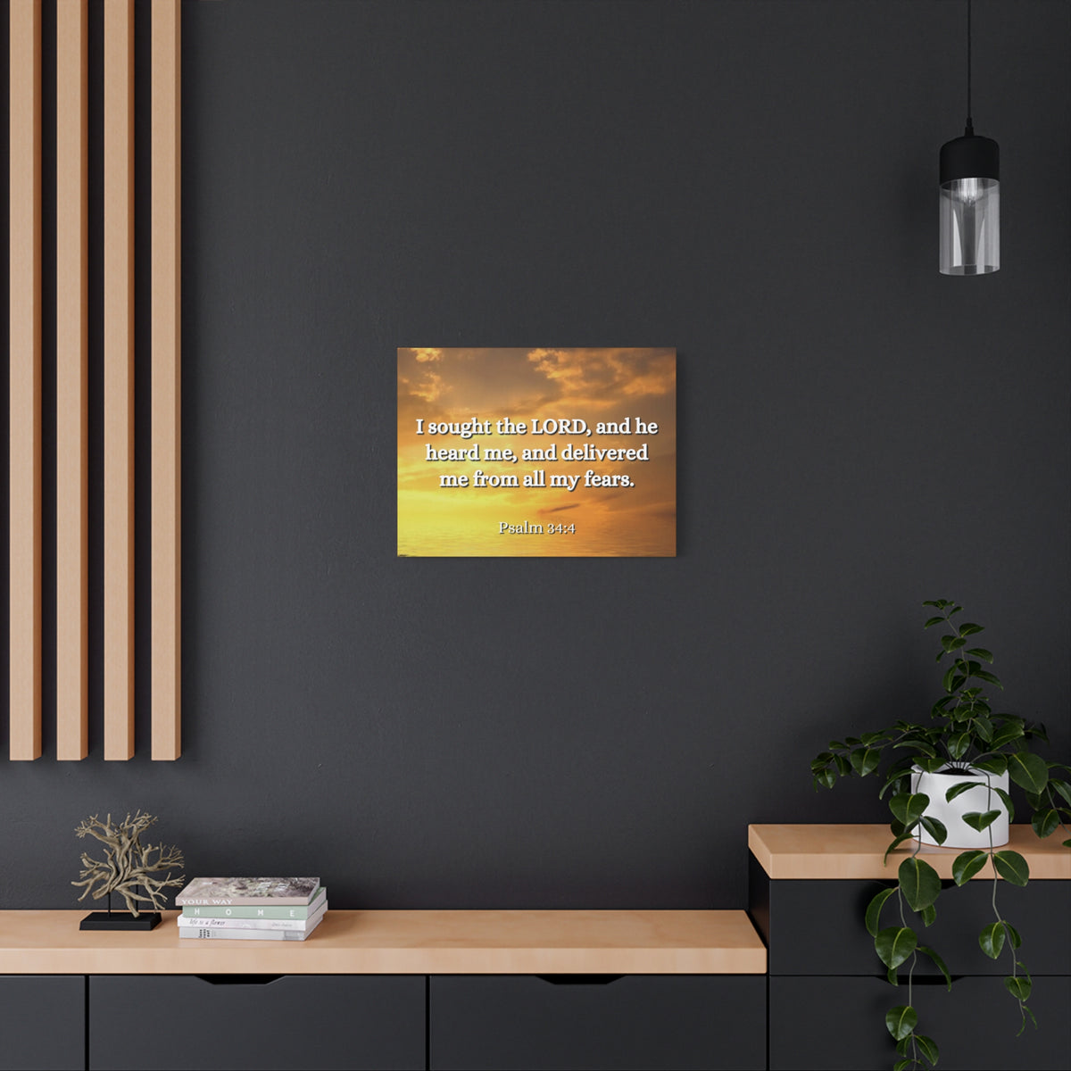Scripture Canvas All My Fears Psalms 34:4 Christian Wall Art Bible Verse Print Ready to Hang-Express Your Love Gifts