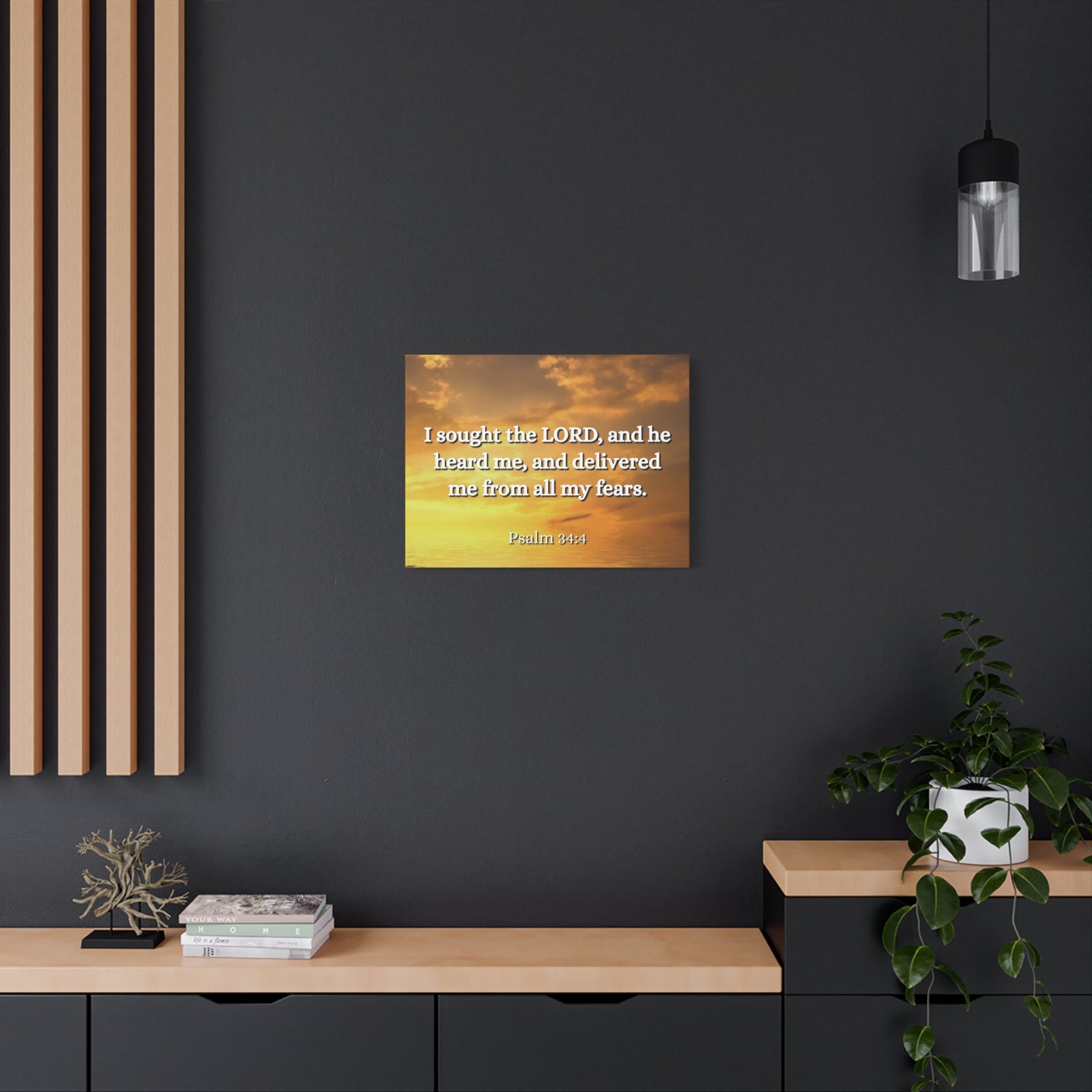 Scripture Canvas All My Fears Psalms 34:4 Christian Wall Art Bible Verse Print Ready to Hang-Express Your Love Gifts