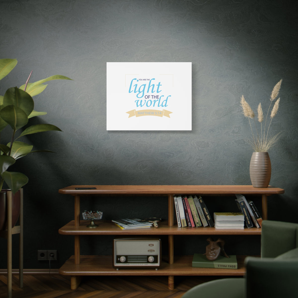 Scripture Canvas Light Of The World Matthew 5:14 Christian Wall Art Bible Verse Print Ready to Hang-Express Your Love Gifts