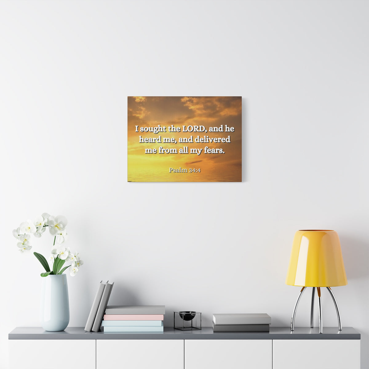 Scripture Canvas All My Fears Psalms 34:4 Christian Wall Art Bible Verse Print Ready to Hang-Express Your Love Gifts