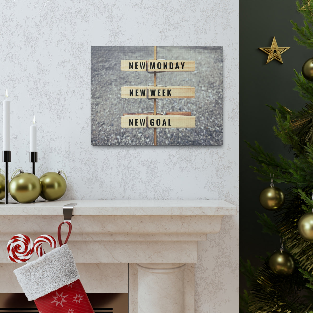 Inspirational Quote Canvas New Monday New Goal Motivational Print Ready to Hang Artwork-Express Your Love Gifts