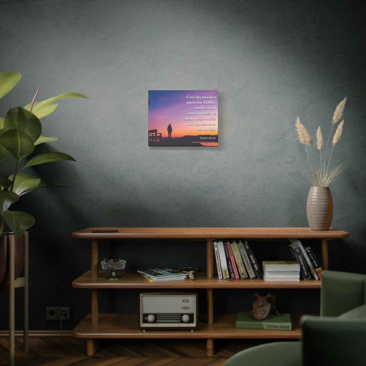 Scripture Canvas The Righteous Psalm 55:22 Christian Wall Art Bible Verse Print Ready to Hang-Express Your Love Gifts