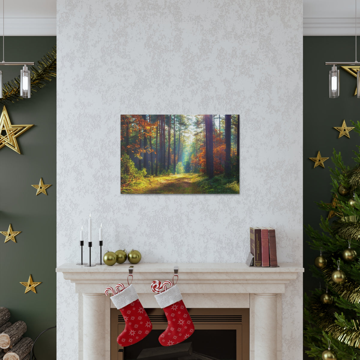 Autumn Forest Sunlight Shine Orange Tree Nature Wilderness Photography Canvas Wall Art for Home Decor Ready-to-Hang-Express Your Love Gifts