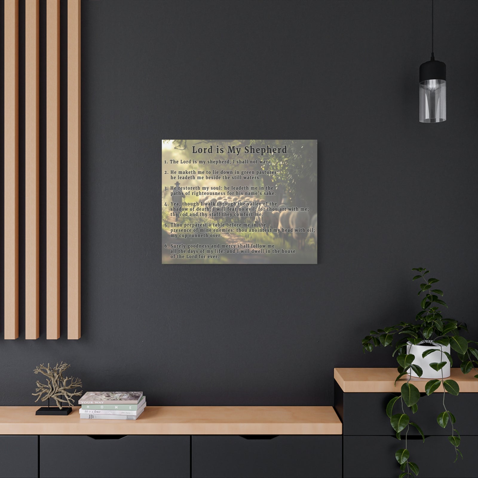 Scripture Walls Lord is My Shepherd Psalm 23 Green Bible Verse Canvas Christian Wall Art Ready to Hang Unframed-Express Your Love Gifts