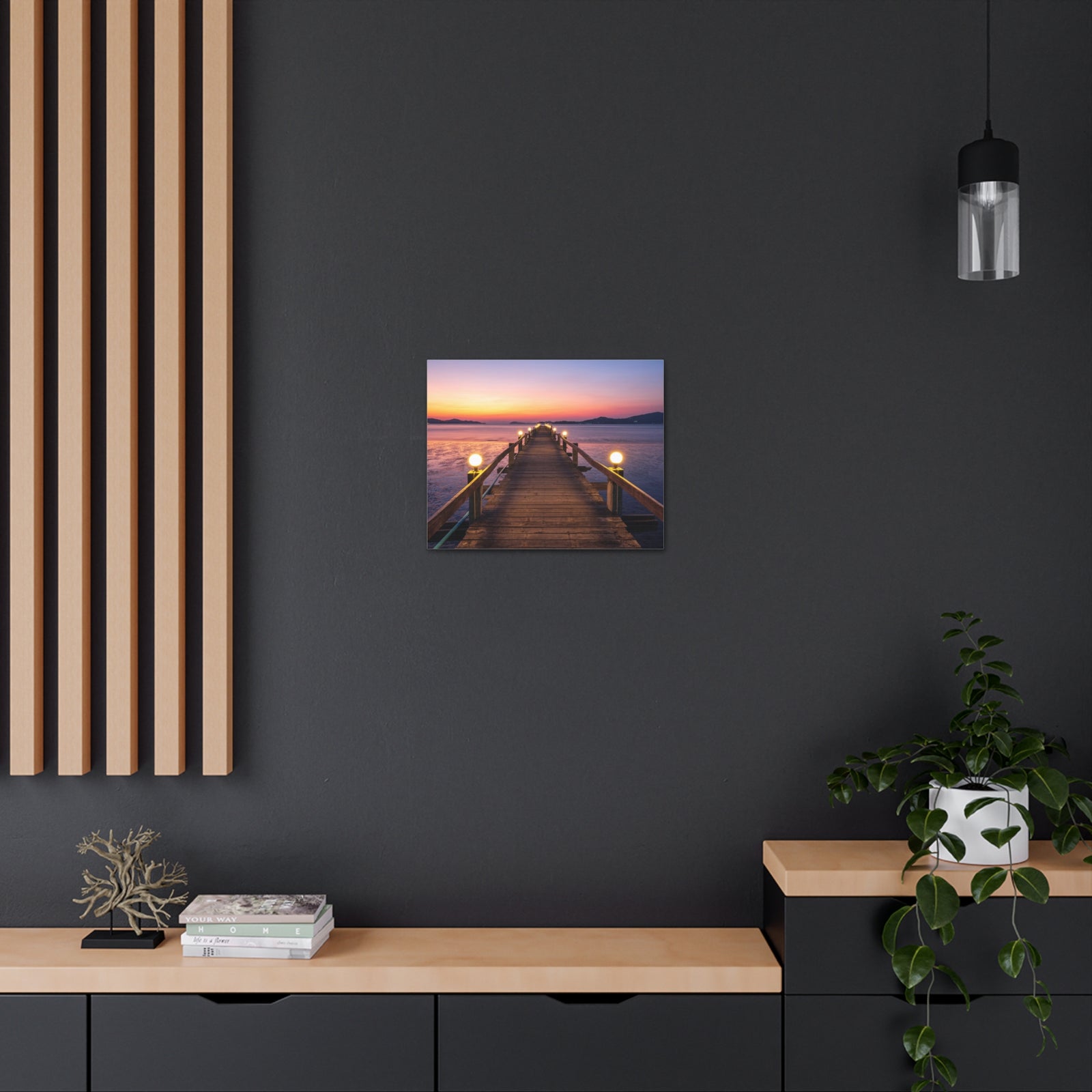 Sunset Wooden Bridge Lake View Nature Wilderness Photography Canvas Wall Art for Home Decor Ready-to-Hang-Express Your Love Gifts