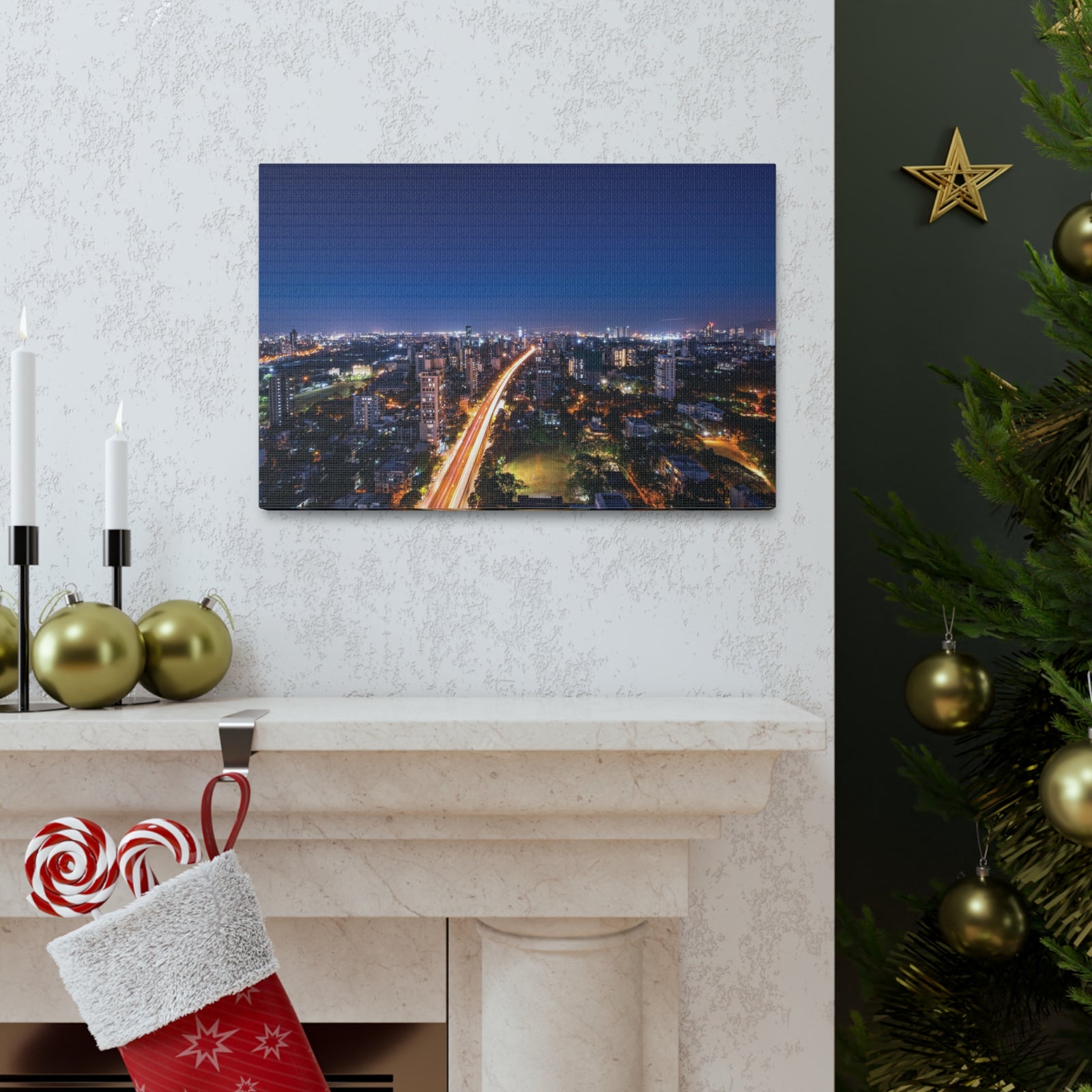 Mumbai Night Skyline Canvas Artwork High-Quality Breathtaking Stunning Cityscape for Home Decor Ready to Hang-Express Your Love Gifts