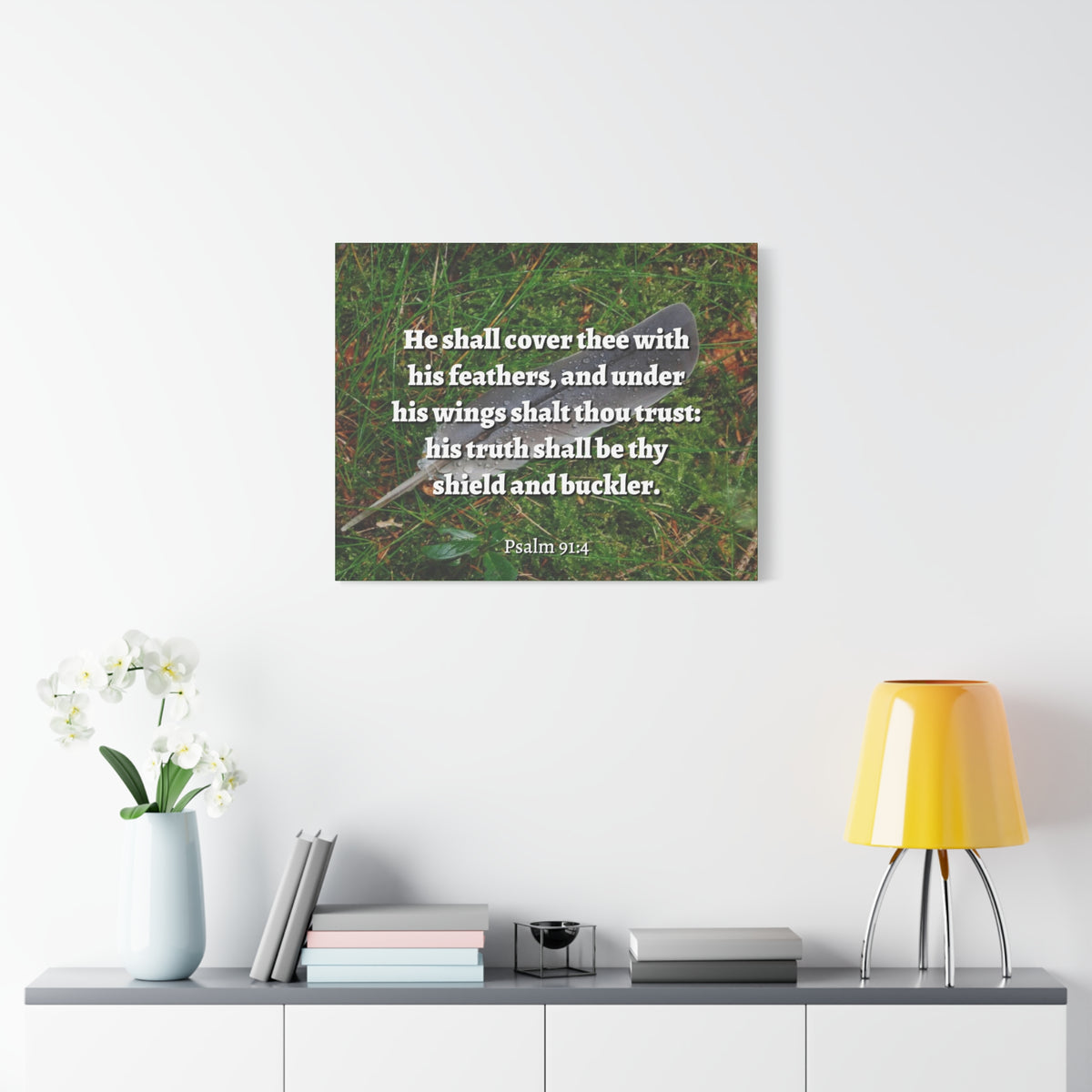 Scripture Canvas Shield And Buckler Psalms 91:4 Christian Wall Art Bible Verse Print Ready to Hang-Express Your Love Gifts