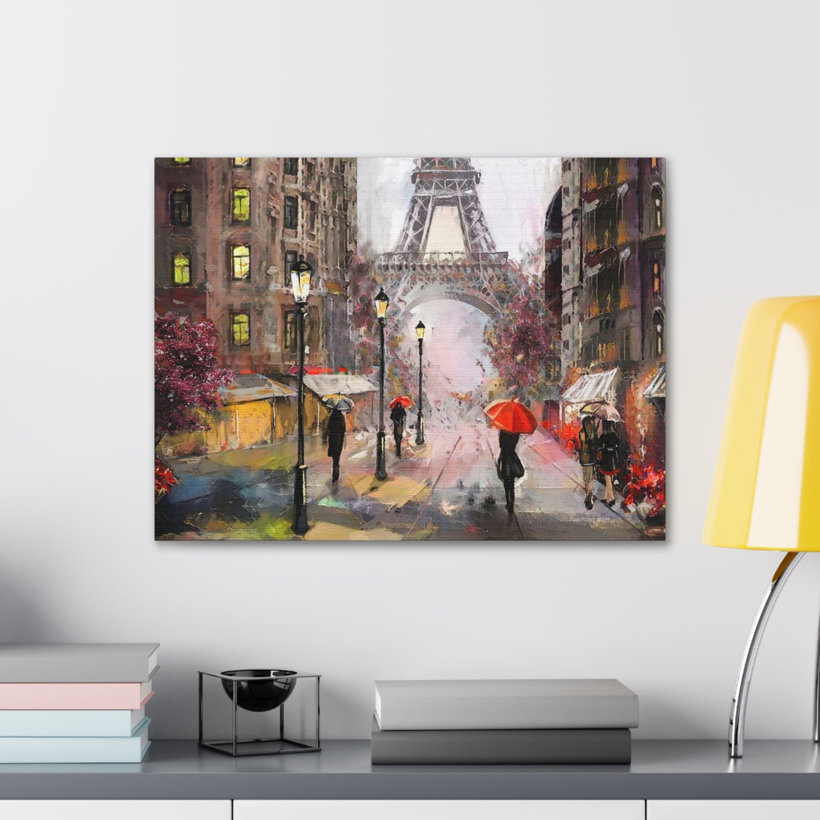 Paris Urban People Under Red Umbrella Paris Eiffel Tower Couple France Canvas Artwork High-Quality Breathtaking French City for Home Decor Ready to Hang-Express Your Love Gifts