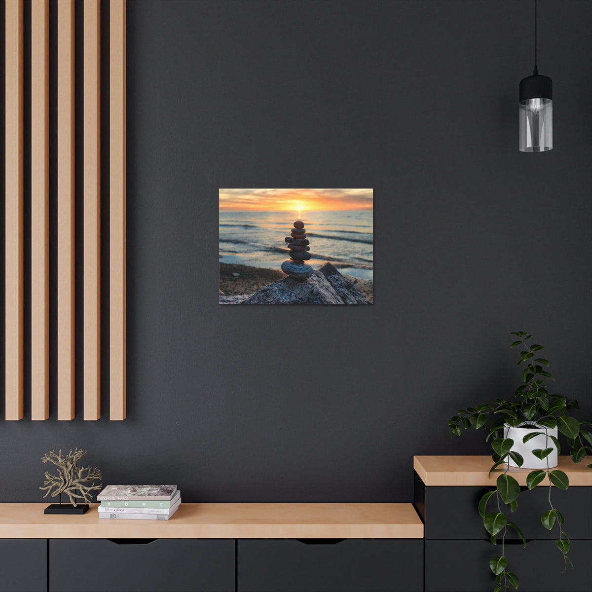 Pebbles Stack Over Beach Nature Wilderness Photography Canvas Wall Art for Home Decor Ready-to-Hang-Express Your Love Gifts