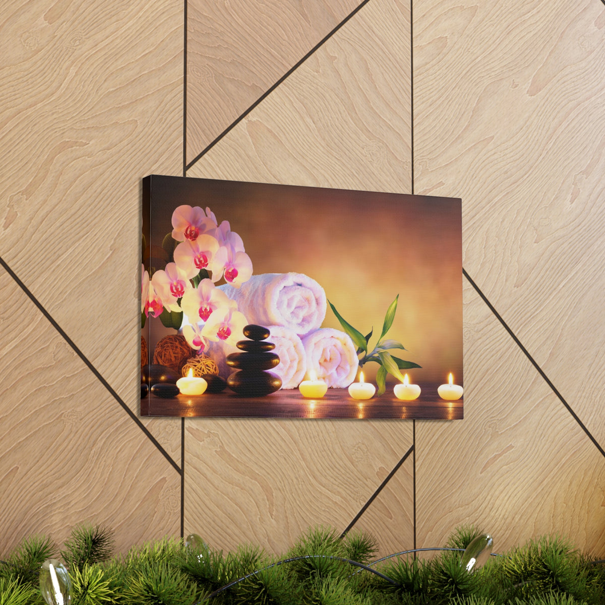 Massage Stones with Towels Forest Floral Nature Photography Canvas Wall Art for Home Decor Ready-to-Hang-Express Your Love Gifts