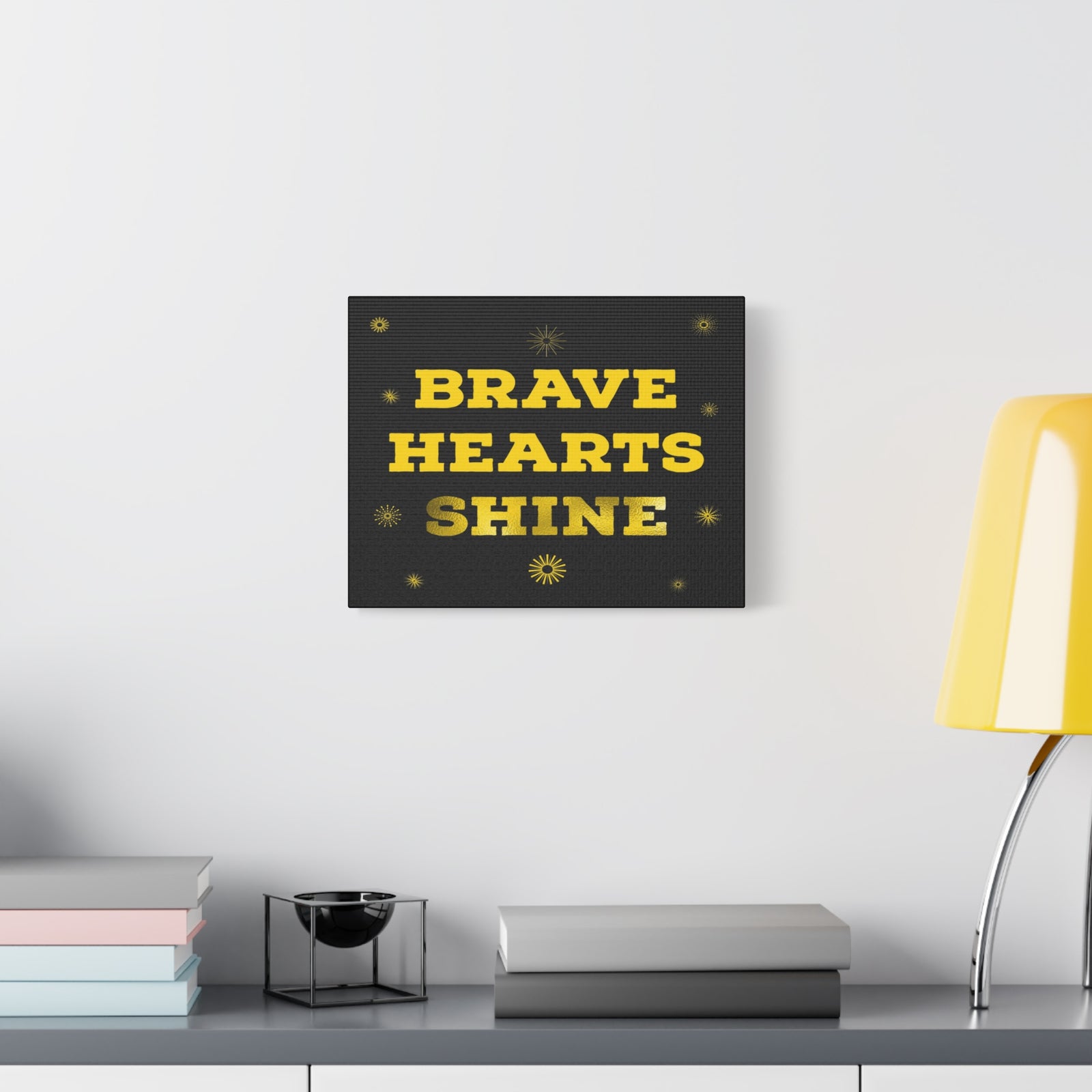 Brave Hearts Shine Inspirational Motivational Quote Canvas Wall Art for Home Decor Ready-to-Hang-Express Your Love Gifts