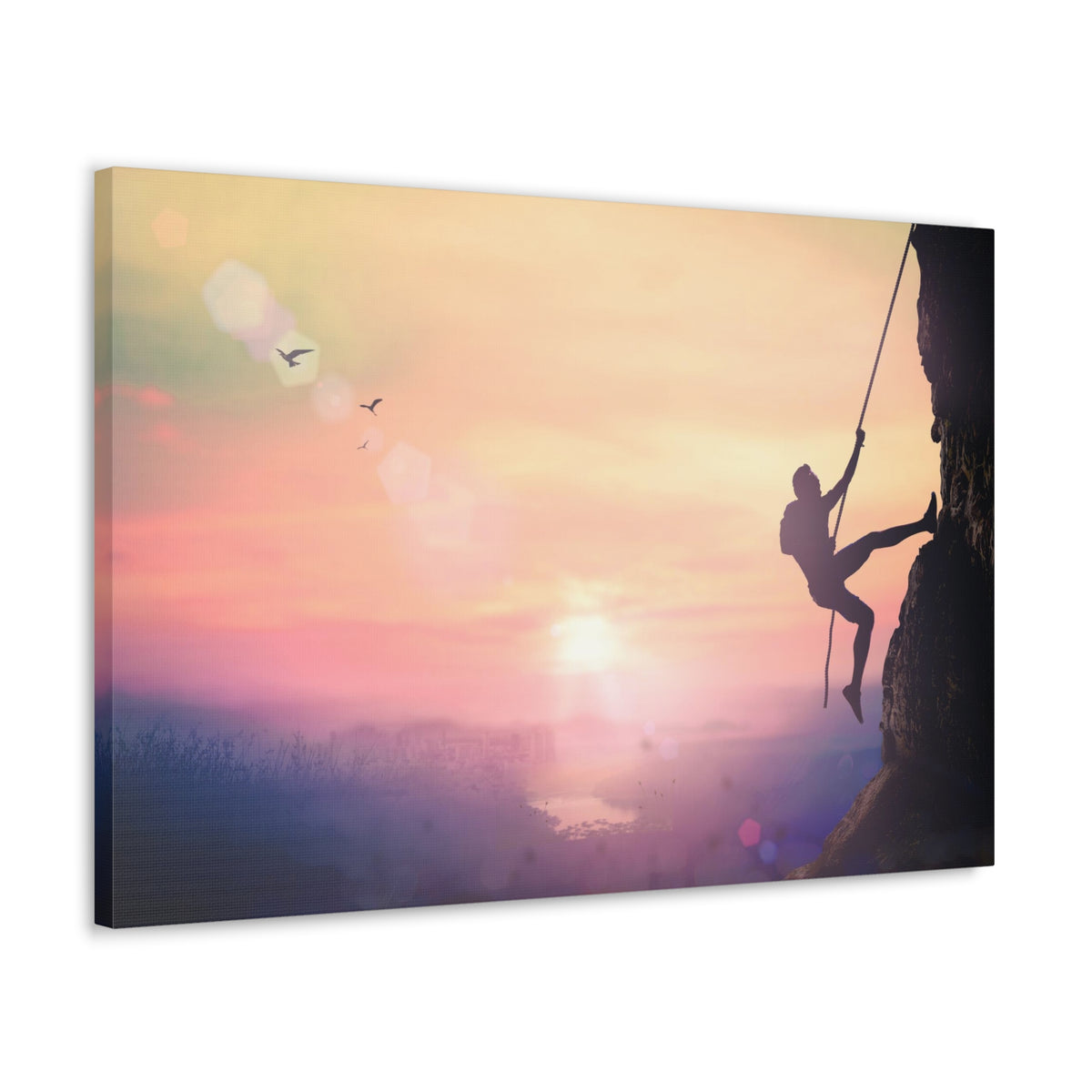 Man Climbing High Mountain Nature Wilderness Photography Canvas Wall Art for Home Decor Ready-to-Hang-Express Your Love Gifts