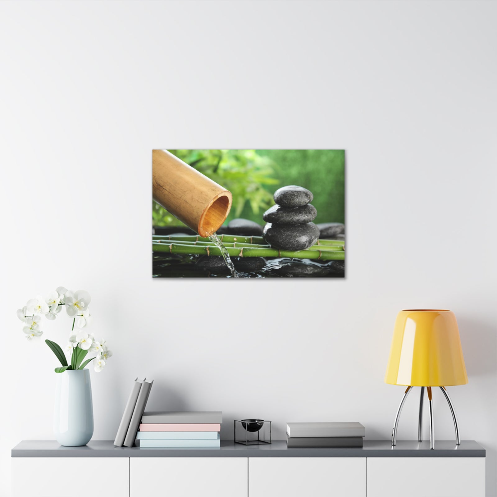 Traditional Bamboo Fountain Forest Floral Nature Photography Canvas Wall Art for Home Decor Ready-to-Hang-Express Your Love Gifts
