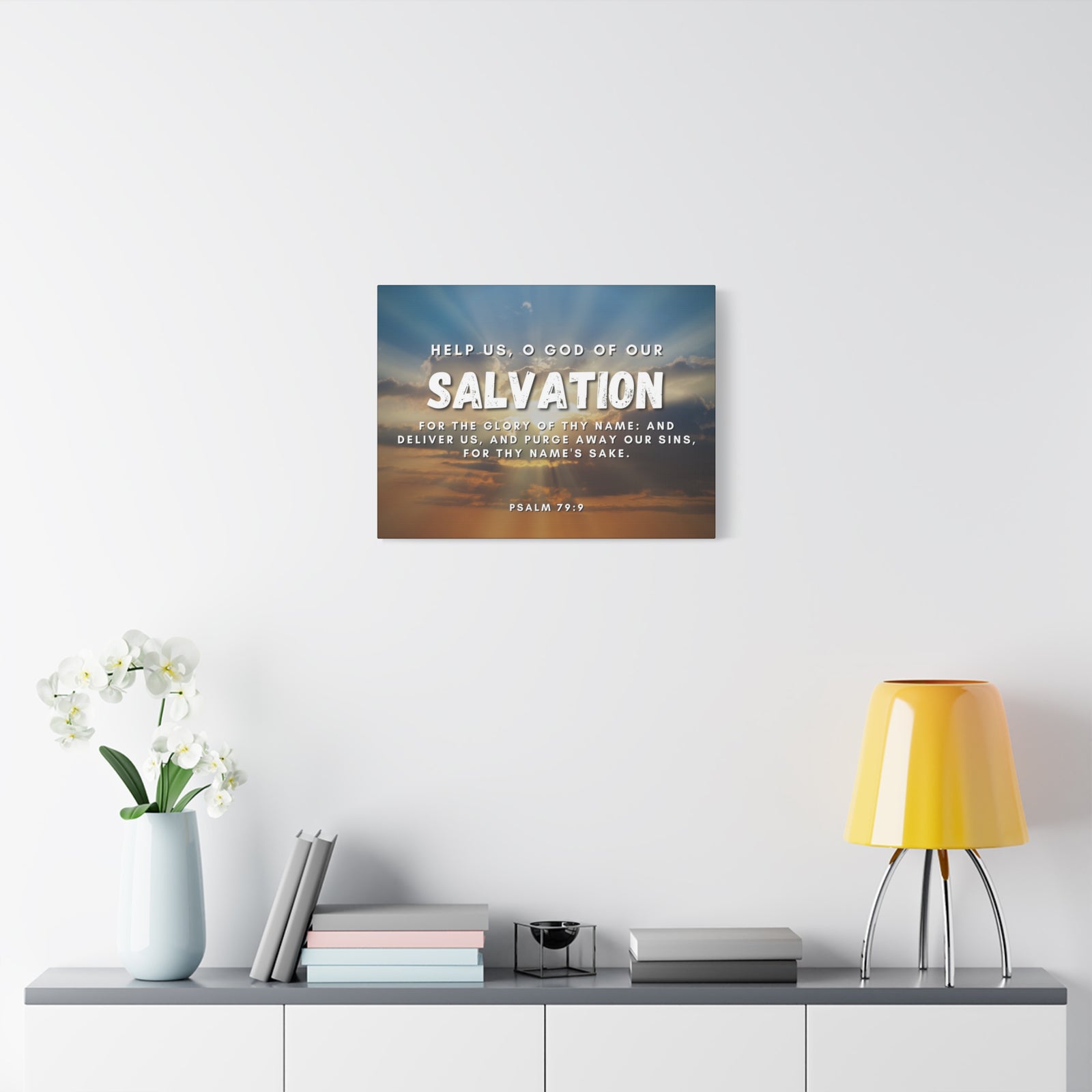 Scripture Canvas Salvation Psalm 79:9 Christian Wall Art Bible Verse Print Ready to Hang-Express Your Love Gifts