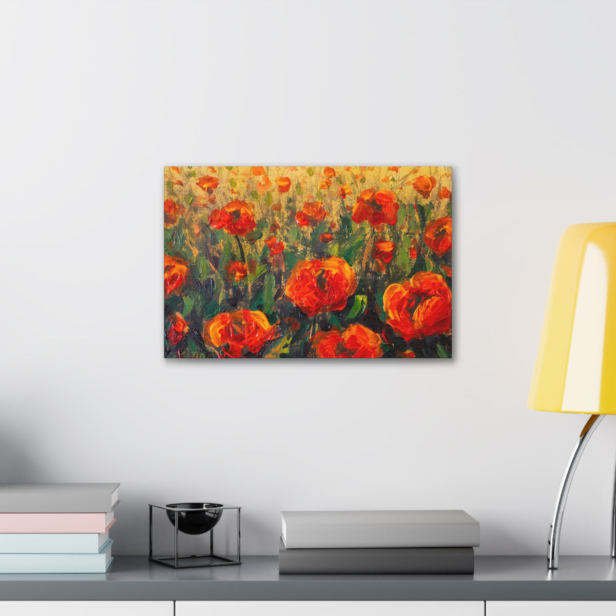 Red Large Poppies In Green Grass Flower Canvas Wall Art for Home Decor Ready-to-Hang-Express Your Love Gifts