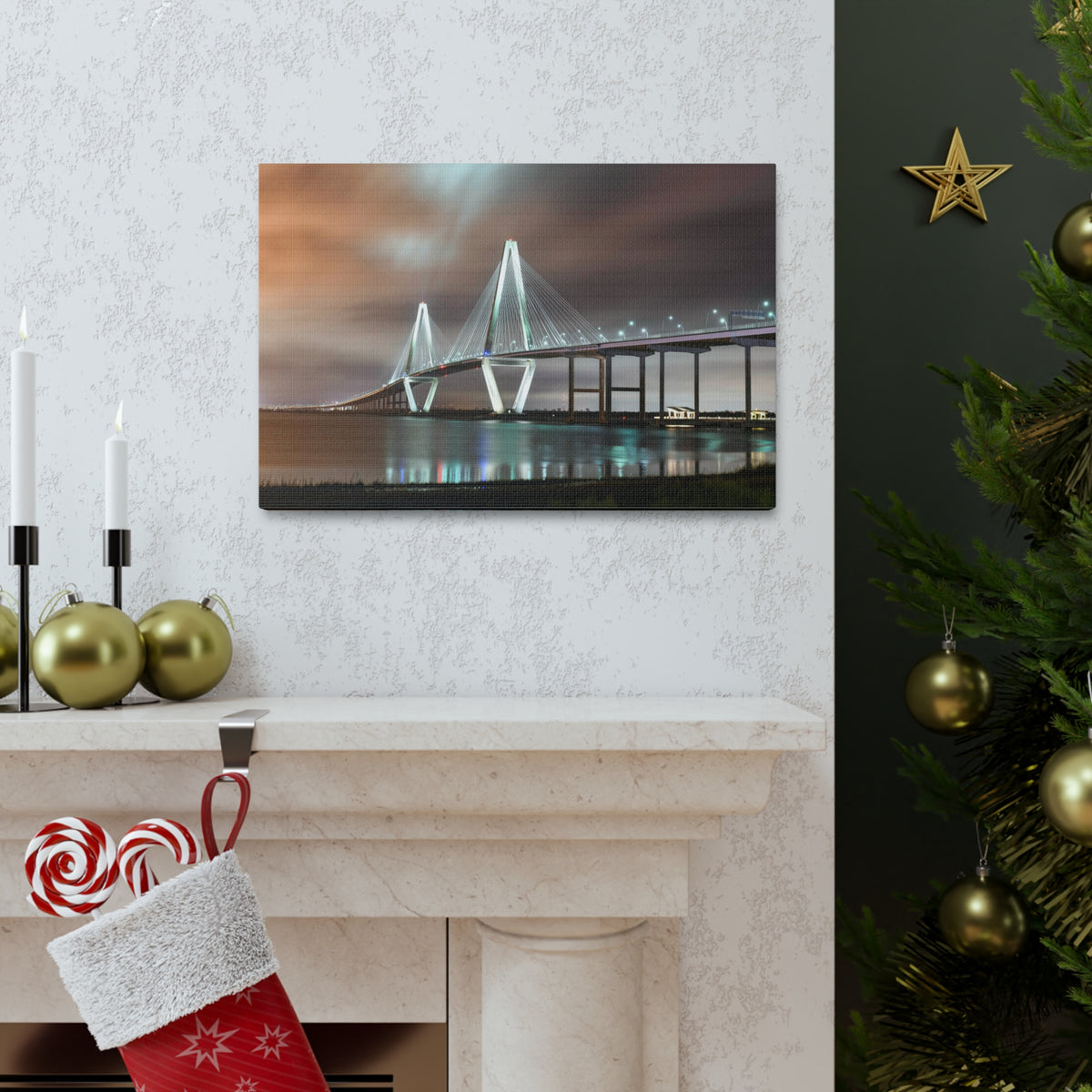 River Bridge Charleston South Carolina Nature Wilderness Photography Canvas Wall Art for Home Decor Ready-to-Hang-Express Your Love Gifts