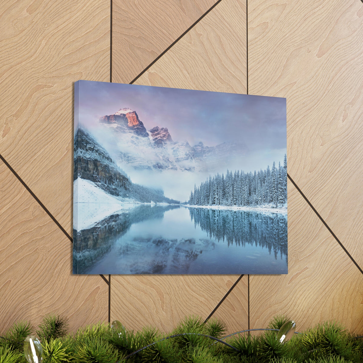 Mountain Winter Lake Pine Tree Nature Wilderness Photography Canvas Wall Art for Home Decor Ready-to-Hang-Express Your Love Gifts