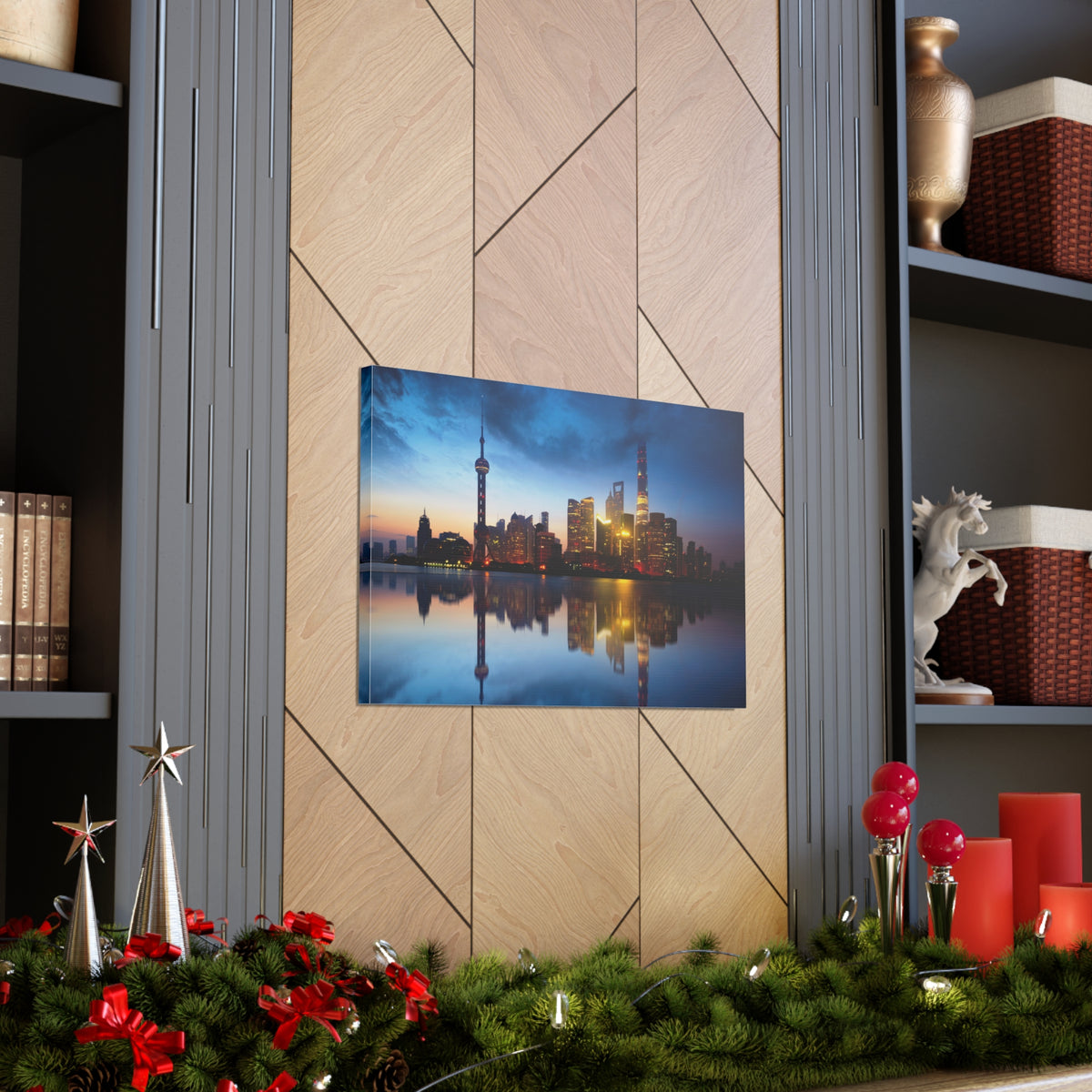 Shanghai Night Skyline Canvas Artwork High-Quality Breathtaking Stunning Cityscape for Home Decor Ready to Hang-Express Your Love Gifts
