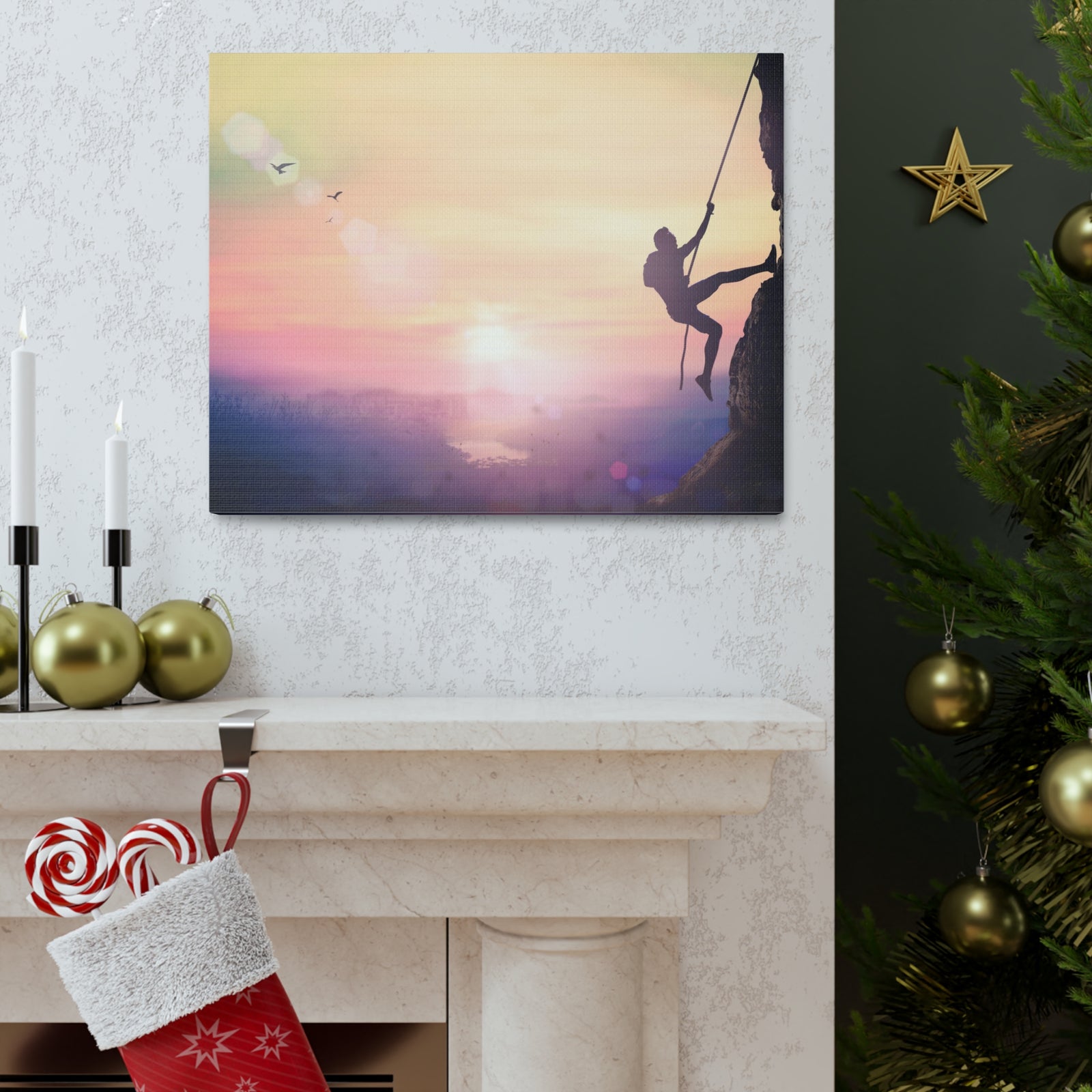 Man Climbing High Mountain Nature Wilderness Photography Canvas Wall Art for Home Decor Ready-to-Hang-Express Your Love Gifts