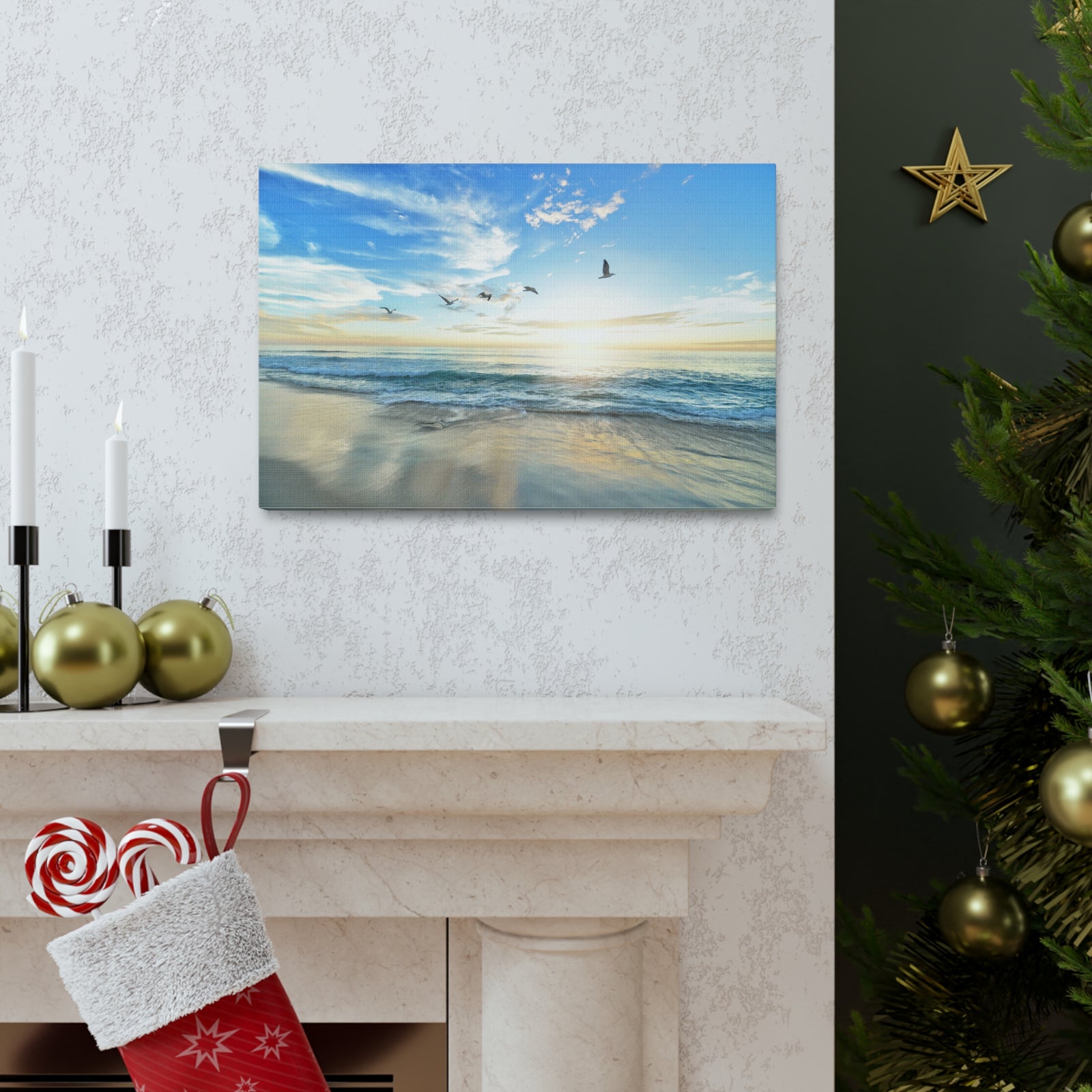 Ocean Flying Birds Ocean Canvas Wall Art for Home Decor Ready-to-Hang-Express Your Love Gifts