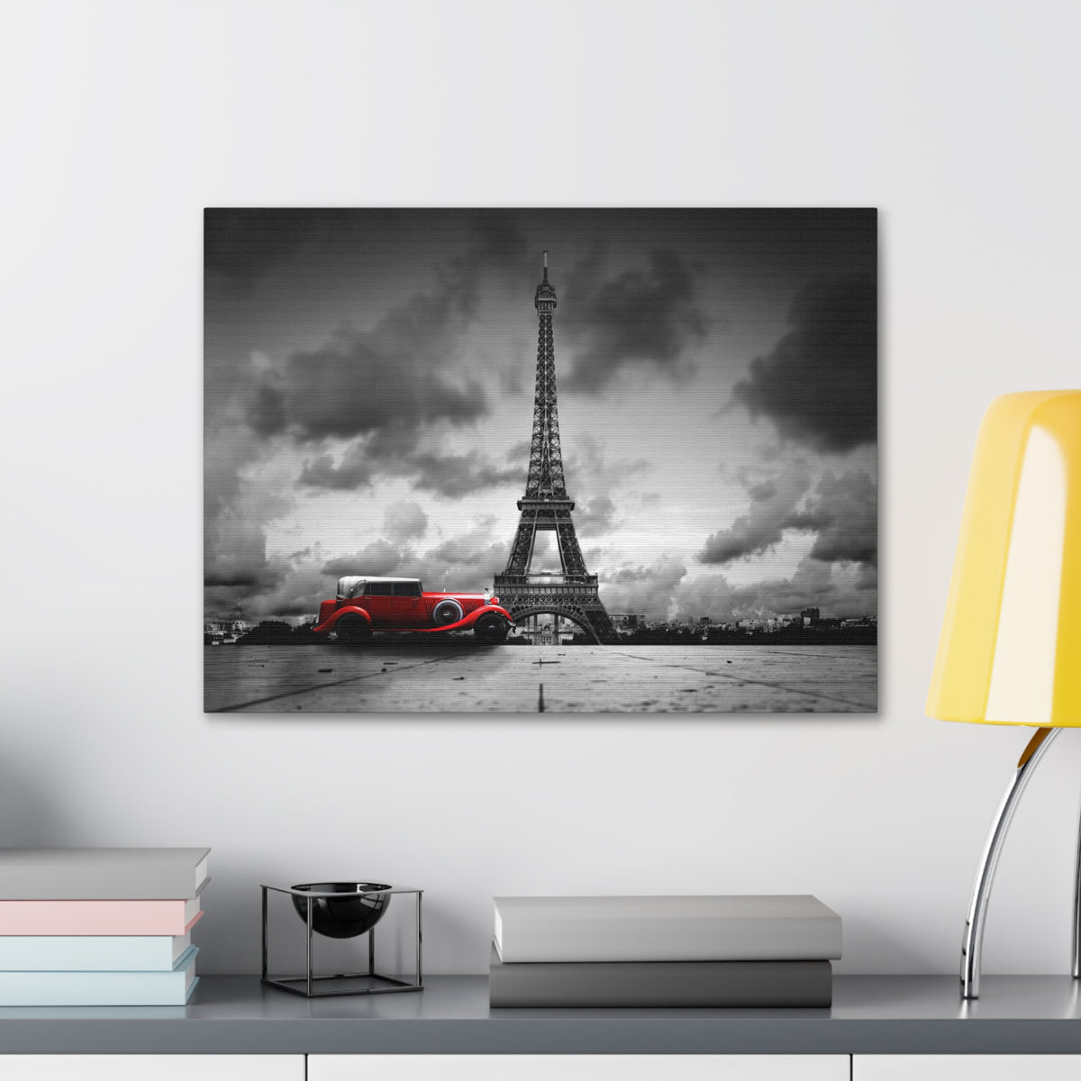 Eiffel Tower Skyline Black White Rain Red Umbrella Canvas Artwork High-Quality Breathtaking Stunning Cityscape for Home Decor Ready to Hang-Express Your Love Gifts