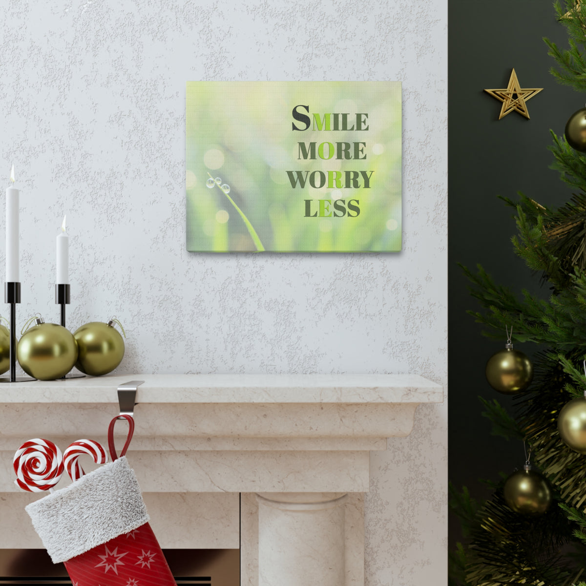 Inspirational Quote Canvas Smile More Worry Less Wall Art Motivational Motto Inspiring Prints Artwork Decor Ready to Hang-Express Your Love Gifts