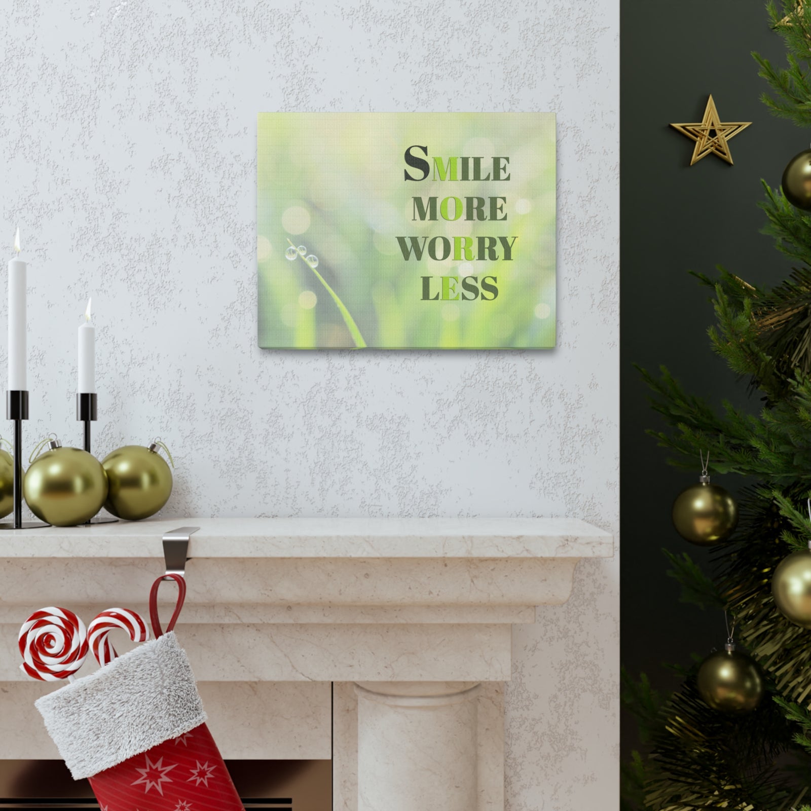 Inspirational Quote Canvas Smile More Worry Less Wall Art Motivational Motto Inspiring Prints Artwork Decor Ready to Hang-Express Your Love Gifts