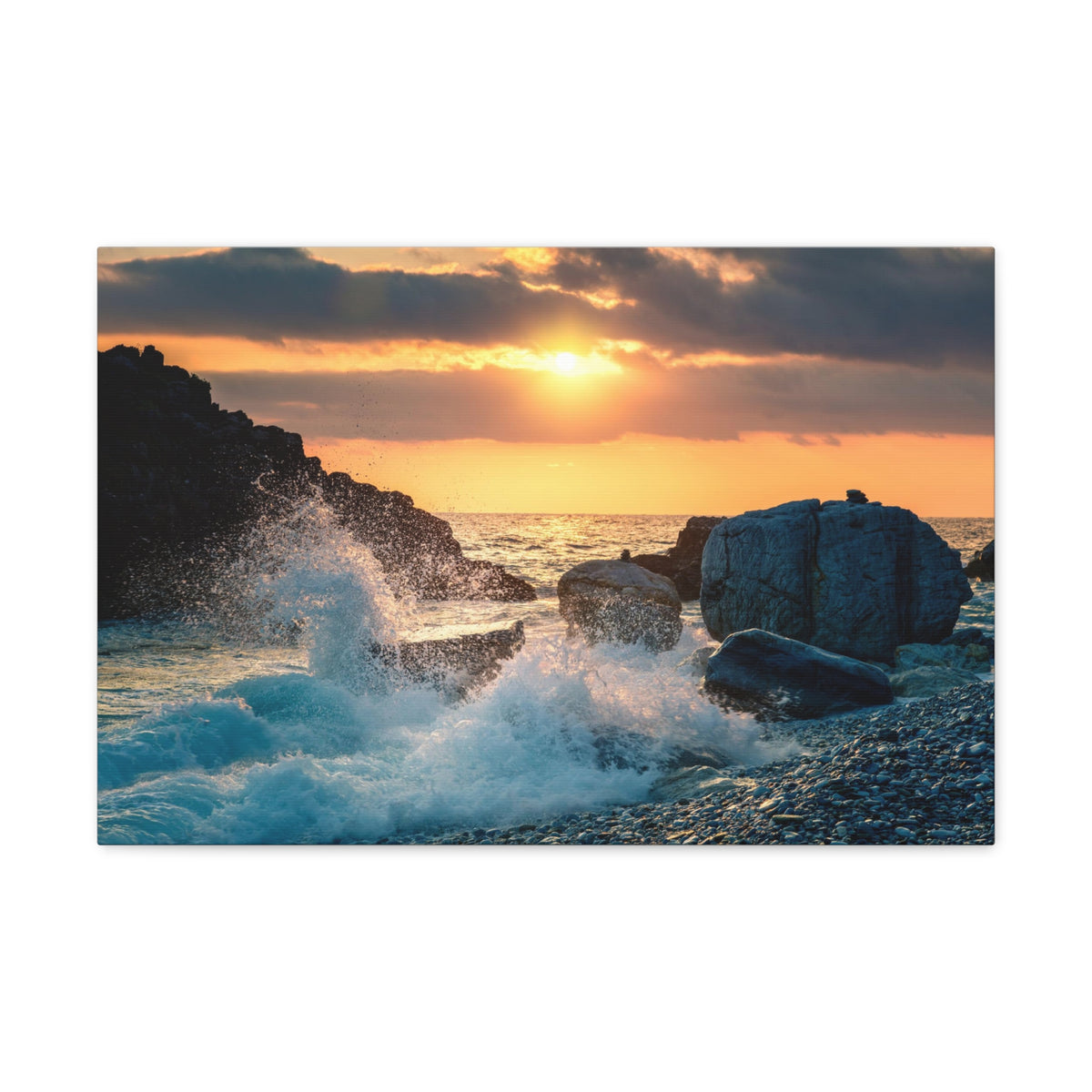 Sea Ocean Wave Hit Rock Beach Sunset Seascape Ocean Canvas Wall Art for Home Decor Ready-to-Hang-Express Your Love Gifts