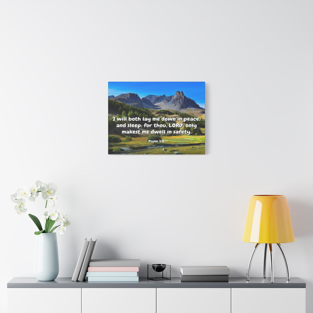 Scripture Canvas Dwell In Safety Psalms 4:8 Christian Wall Art Bible Verse Print Ready to Hang-Express Your Love Gifts