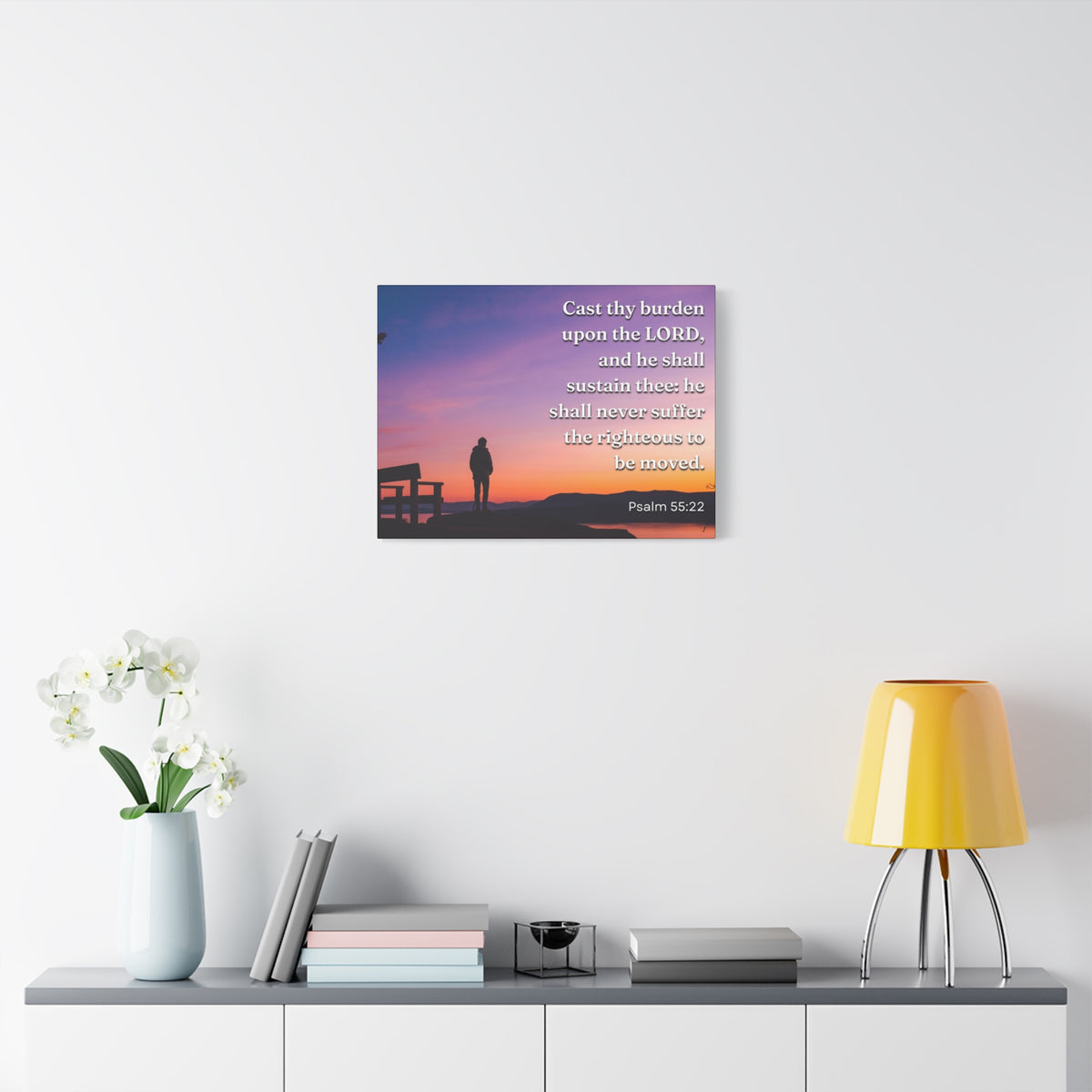 Scripture Canvas The Righteous Psalm 55:22 Christian Wall Art Bible Verse Print Ready to Hang-Express Your Love Gifts