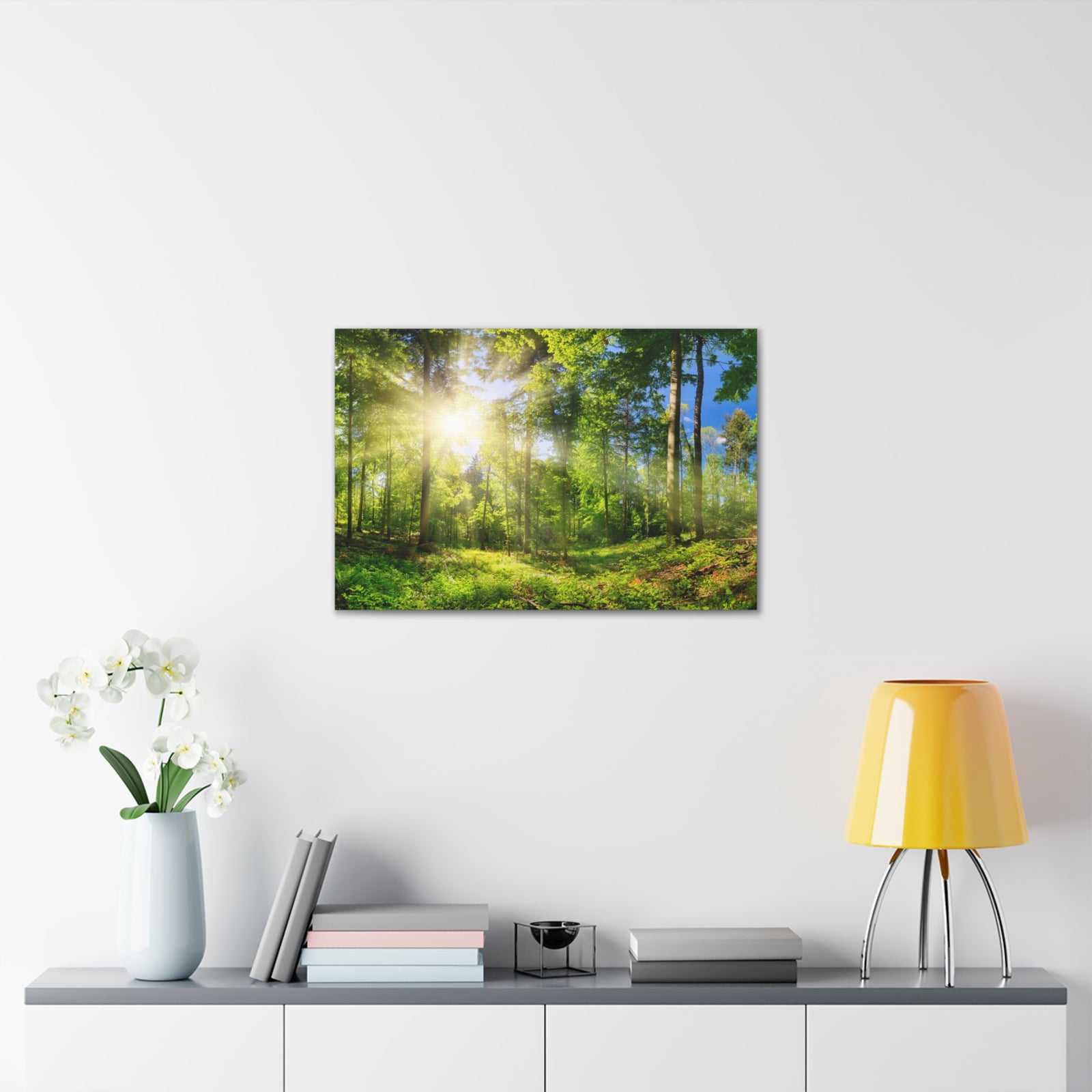 Sunrise Through Green Forest Nature Wilderness Photography Canvas Wall Art for Home Decor Ready-to-Hang-Express Your Love Gifts