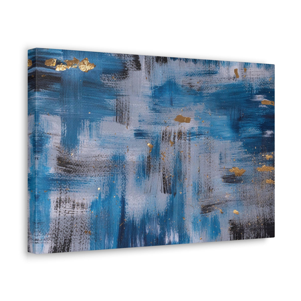 Contemporary Art Abstract Acrylic Painting Hand Painted Blue Black Gold Canvas Wall Art for Home Decor Ready-to-Hang-Express Your Love Gifts