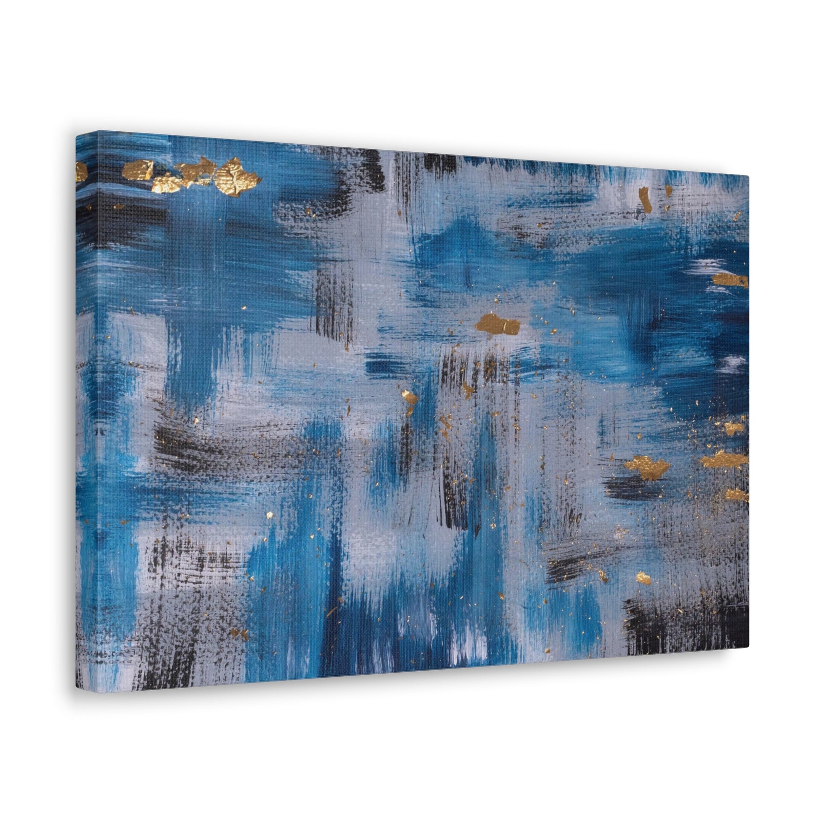 Contemporary Art Abstract Acrylic Painting Hand Painted Blue Black Gold Canvas Wall Art for Home Decor Ready-to-Hang-Express Your Love Gifts