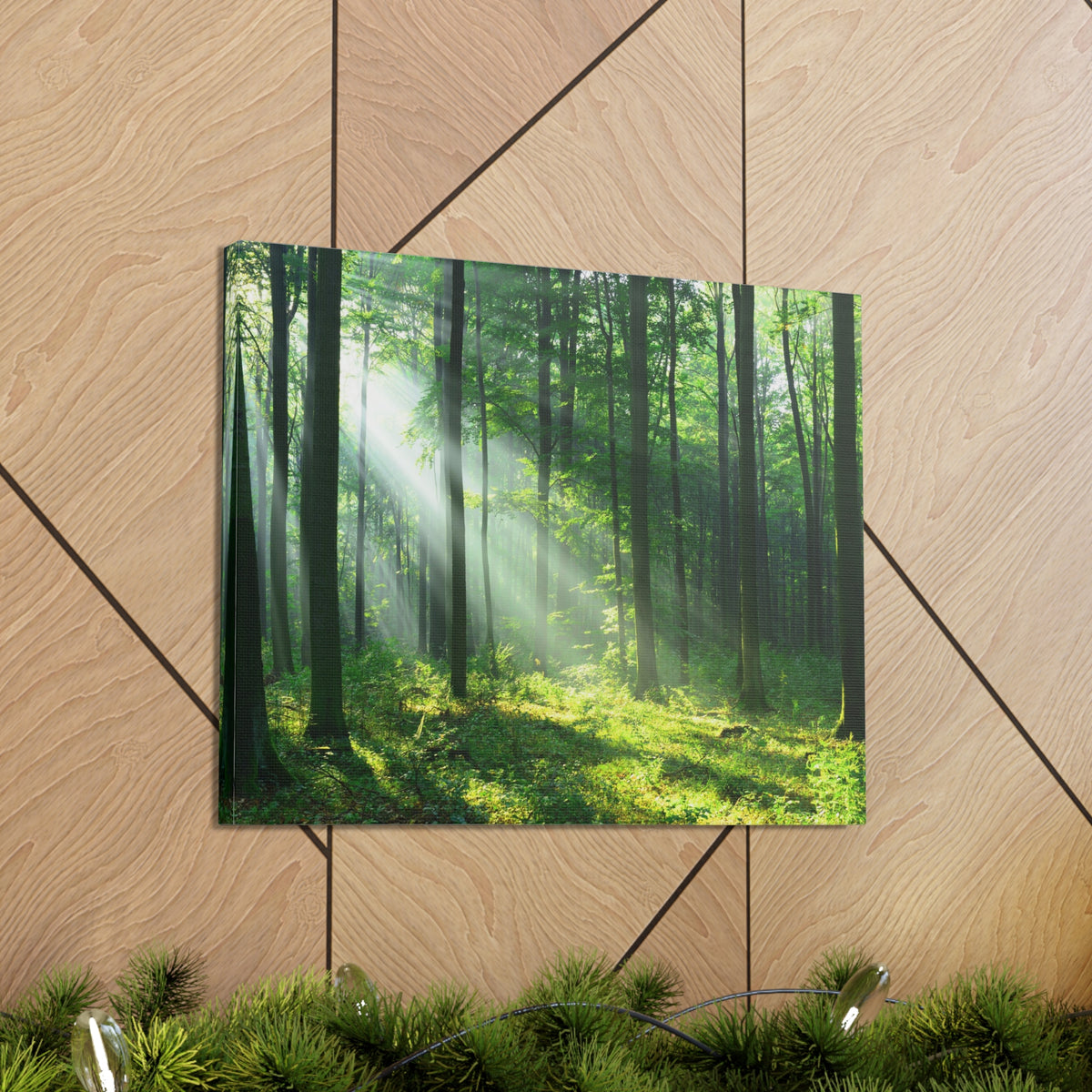 Green Forest Sunlight Nature Wilderness Photography Canvas Wall Art for Home Decor Ready-to-Hang-Express Your Love Gifts