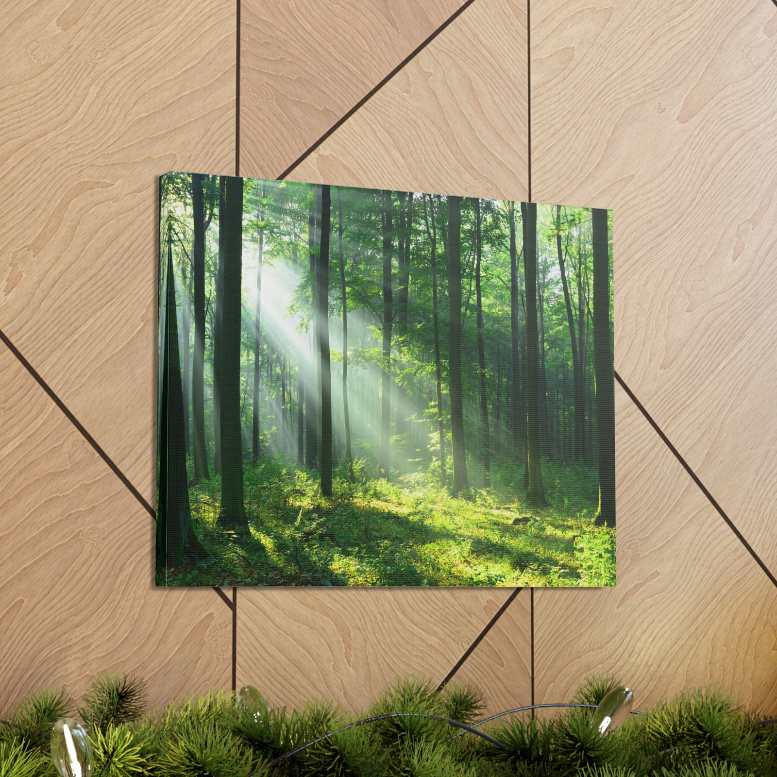Green Forest Sunlight Nature Wilderness Photography Canvas Wall Art for Home Decor Ready-to-Hang-Express Your Love Gifts