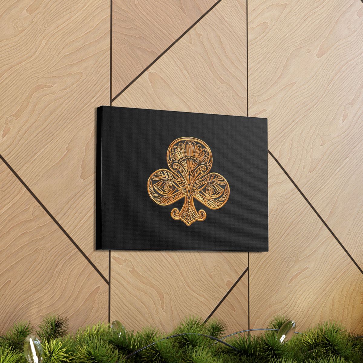3D Gold Clubs Playing Card Canvas Wall Art for Home Decor Ready-to-Hang-Express Your Love Gifts