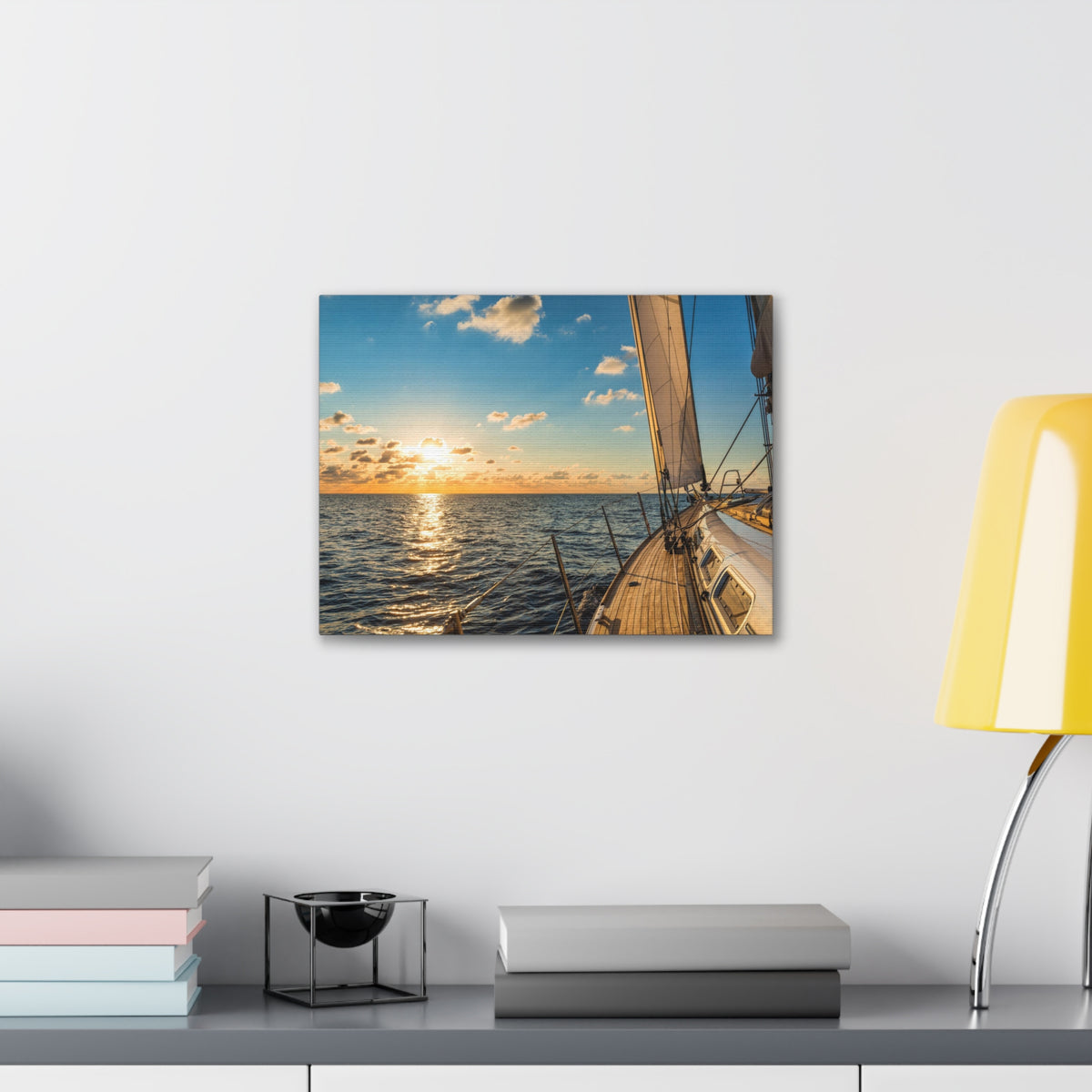 Cruising Sailboat Sailing In The Sea At Sunset Ocean Canvas Wall Art for Home Decor Ready-to-Hang-Express Your Love Gifts