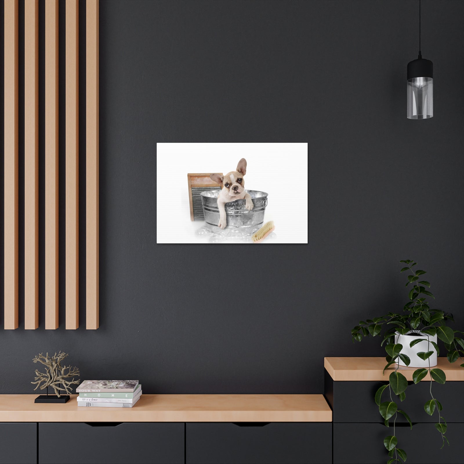 Cute French Bulldog Bath Canvas Wall Art for Home Decor Ready-to-Hang-Express Your Love Gifts