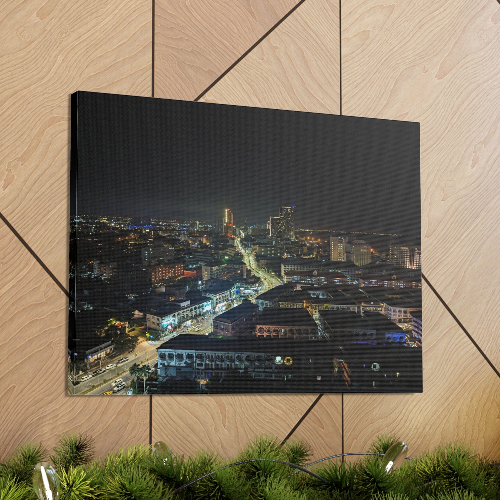 Pattaya Night View Canvas Artwork Breathtaking Thai City for Home Decor Ready to Hang-Express Your Love Gifts
