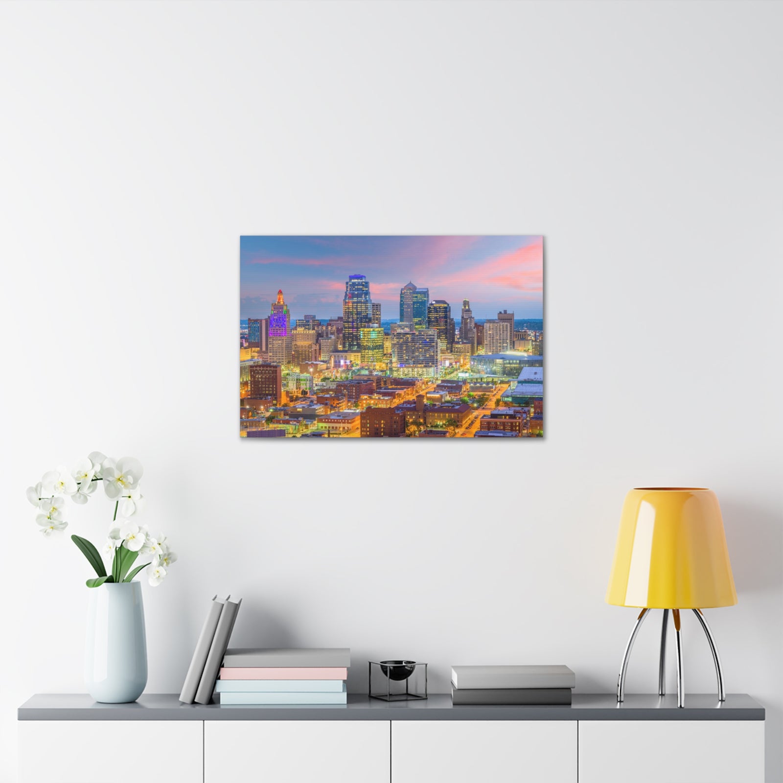 Kansas City Night Skyline Canvas Artwork High-Quality Breathtaking Stunning Cityscape for Home Decor Ready to Hang-Express Your Love Gifts