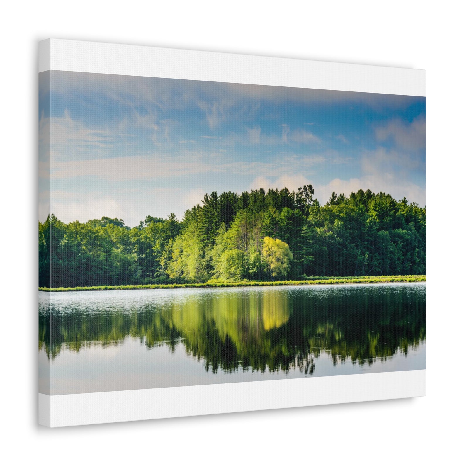 Green Forest Clear Lake Reflection Nature Wilderness Photography Canvas Wall Art for Home Decor Ready-to-Hang-Express Your Love Gifts