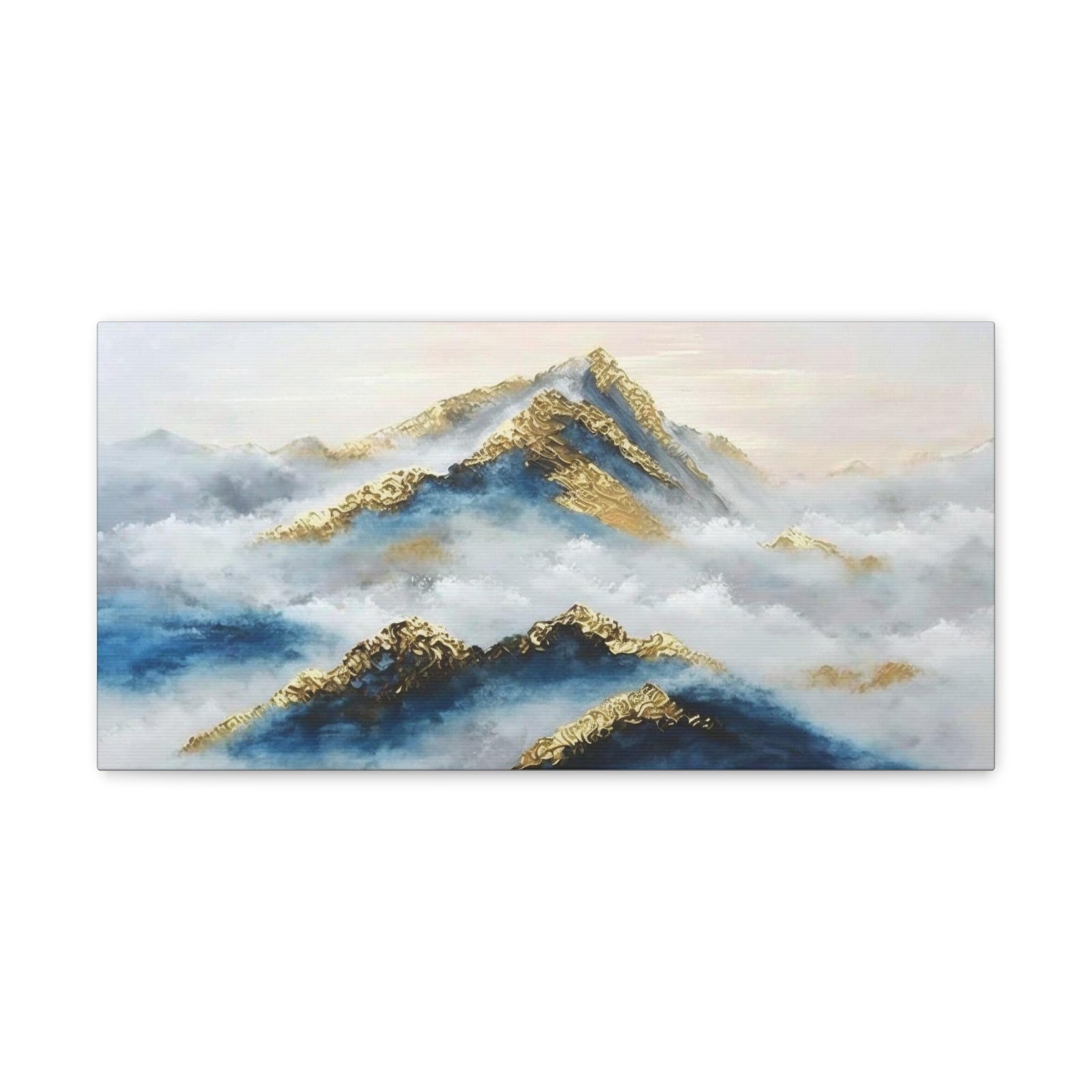 Large Mountain With Clouds Gold and Blue Landscape Painting Canvas Wall Art for Home Decor Ready-to-Hang-Express Your Love Gifts