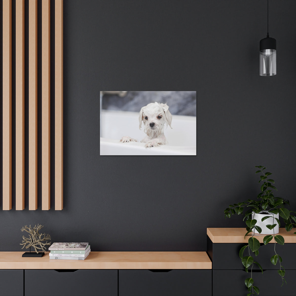 Cute White Maltese Bath Canvas Wall Art for Home Decor Ready-to-Hang-Express Your Love Gifts