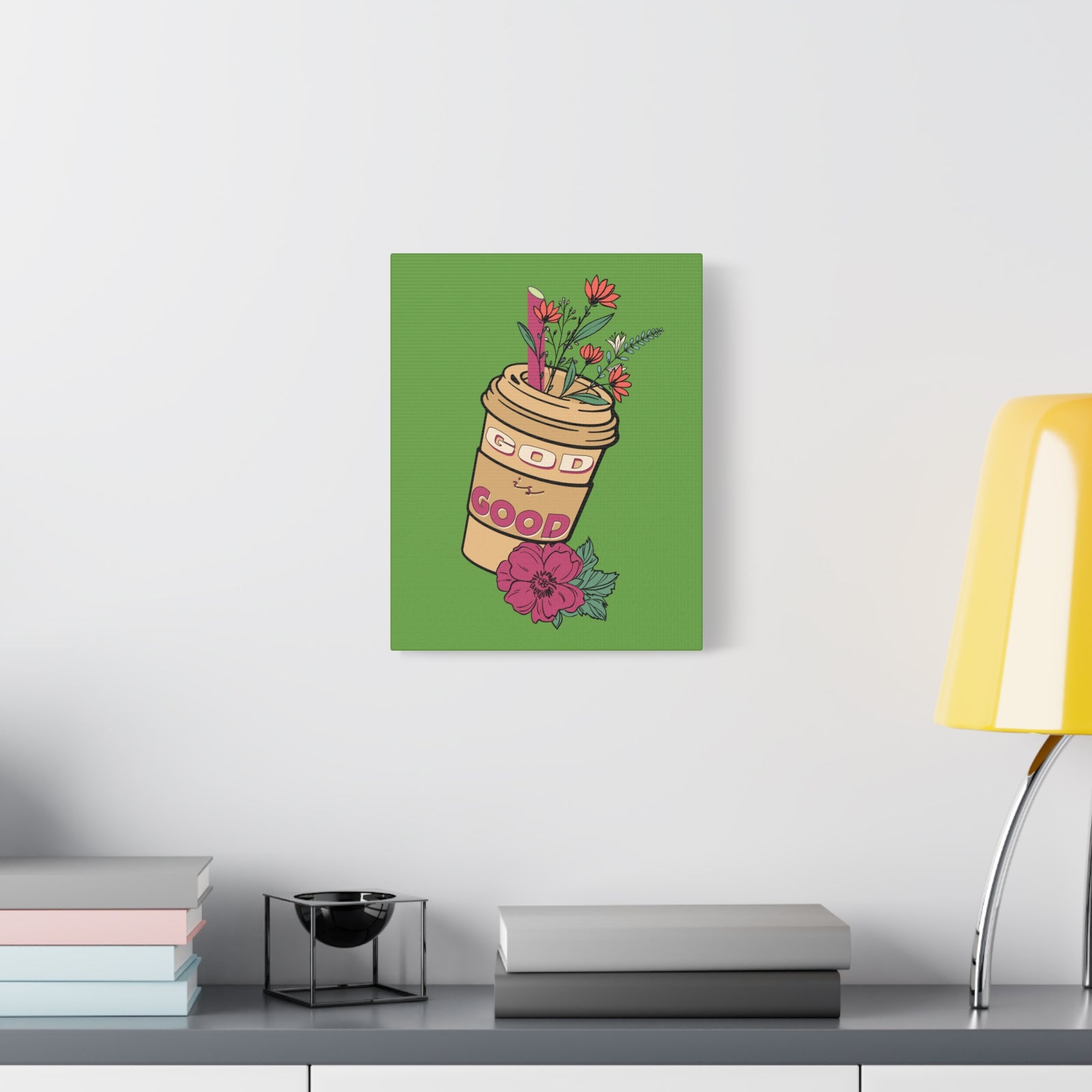 Scripture Canvas God Is Good Psalm 100:5 Flower Cup Christian Wall Art Bible Verse Print Ready to Hang-Express Your Love Gifts